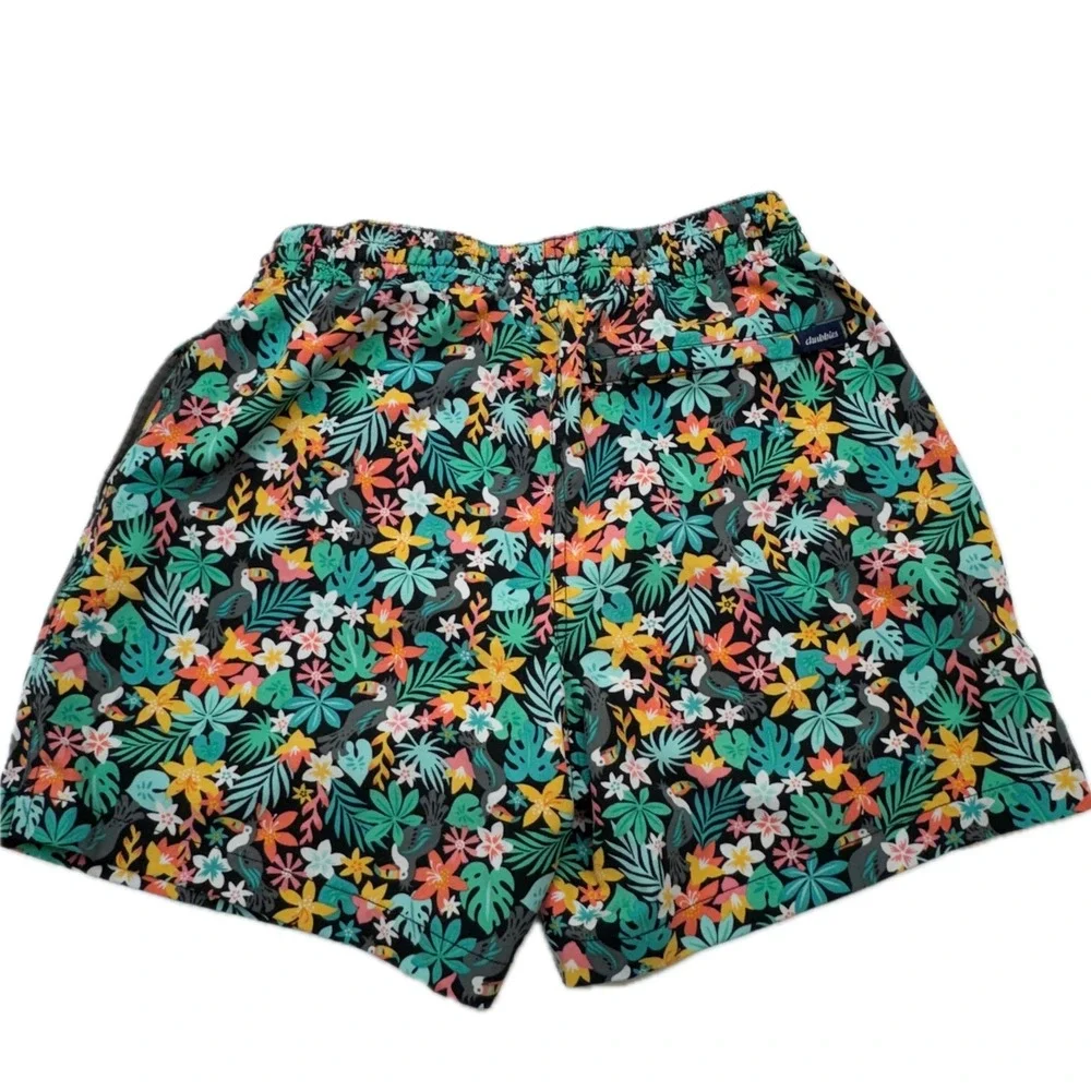 Chubbies Swim Trunks Mens Small Black Tropical Toucan Floral Summer Vacation